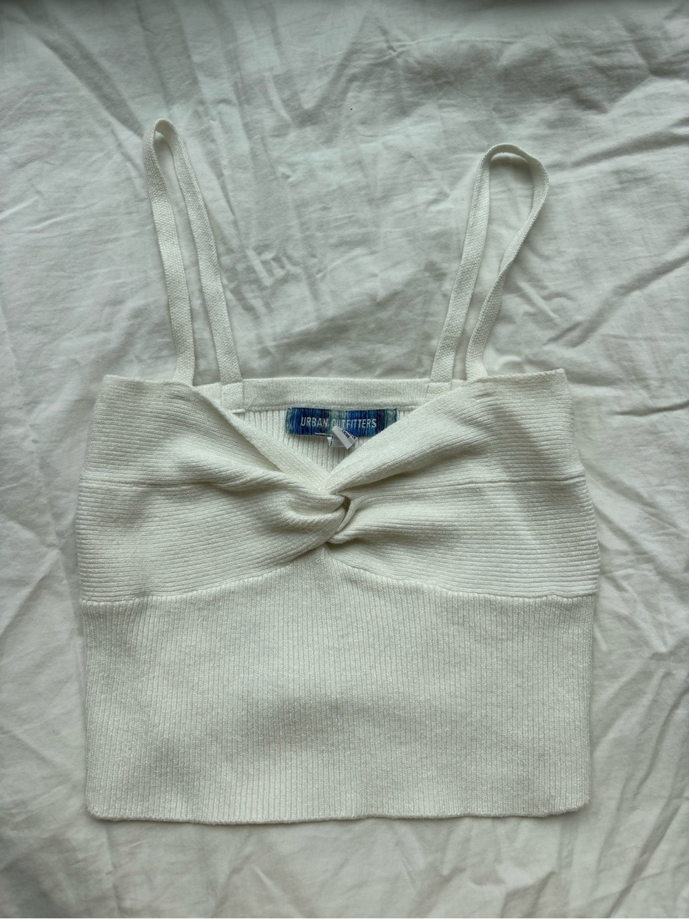 Urban Outfitters White Ribbed Twist-Front Cropped Cami Top Size S